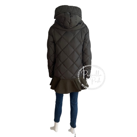 Moncler Vauloge Quilted Parka Jacket With Flounce Hem Olive Green Puffer Jacket